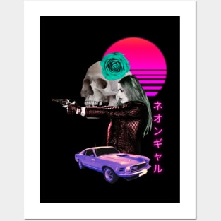 Neon Girl Vaporwave Synthwave aesthetic Posters and Art